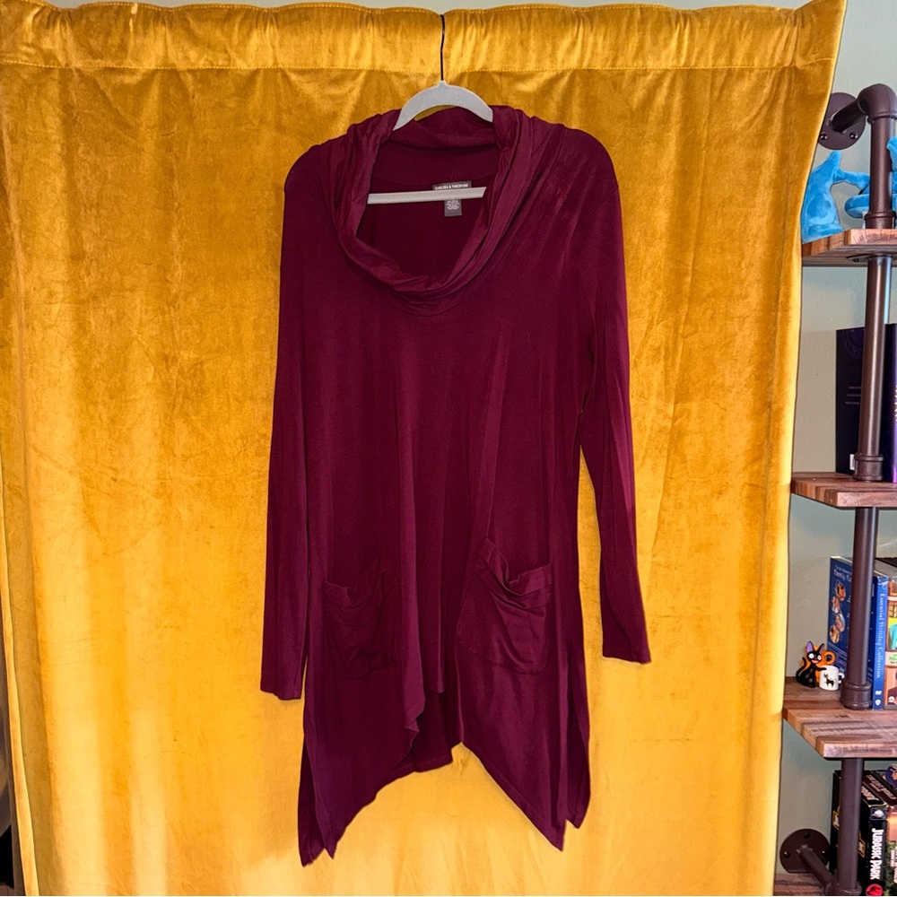 Chelsea & Theodore Burgundy Cowl Neck Tunic